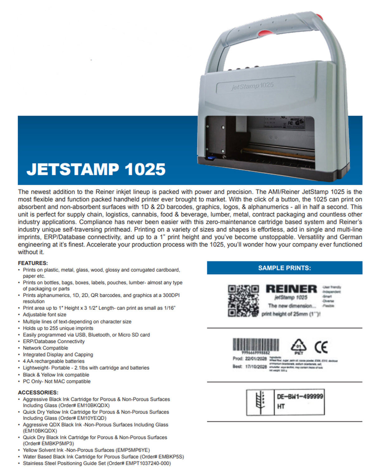 JetStamp 1025 Handheld Inkjet (EM1025) – No Ink Included